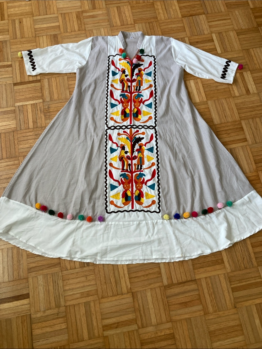 Multicolor Embroidered Pom-Pom sun protection Dress